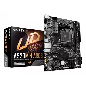 GIGABYTE A520M H ARGB Motherboard - Supports AMD Ryzen 5000 Series CPUs, up to 5100MHz DDR4 (OC), PCIe 3.0 x4 M.2, 1 GbE LAN, USB 3.2 Gen 1