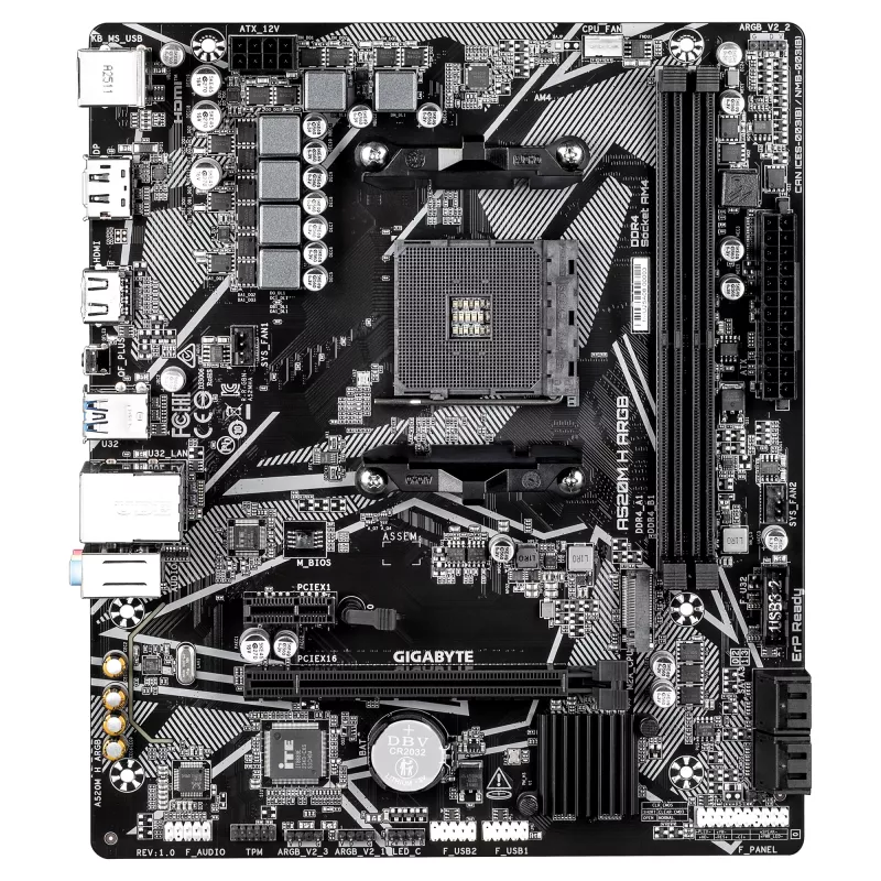 GIGABYTE A520M H ARGB Motherboard - Supports AMD Ryzen 5000 Series CPUs, up to 5100MHz DDR4 (OC), PCIe 3.0 x4 M.2, 1 GbE LAN, USB 3.2 Gen 1