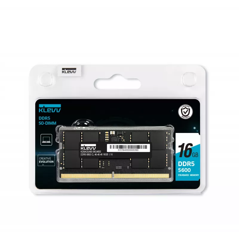 Klevv 16GB LAPTOP RAM MODULE DDR5 5600MT/s PC5-44800 UNBUFFERED NON-ECC SODIMM 1.1V 2GX8 CL46