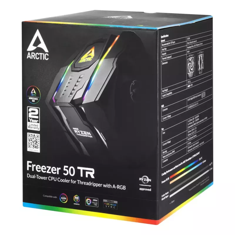 ARCTIC Freezer 50 TR - Dual Tower CPU Cooler for AMD Ryzen Threadripper with A-RGB