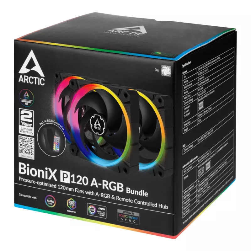 ARCTIC BioniX P120 A-RGB 120 mm Case Fan, 3-Pack, Black