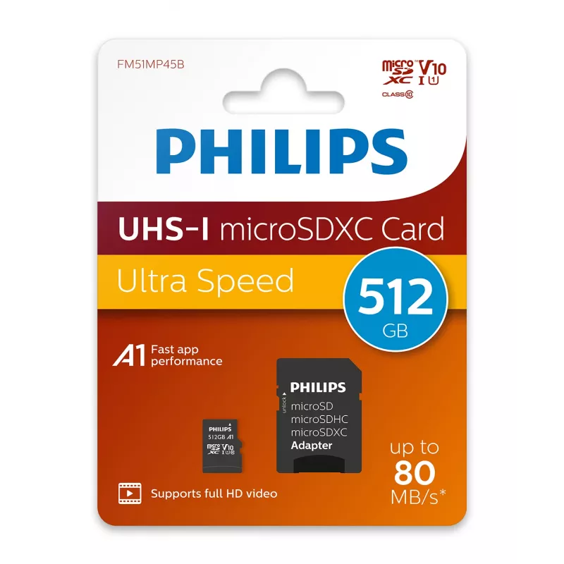 Philips FM51MP45B/00 memory card 512 GB MicroSDHC UHS-I Class 10