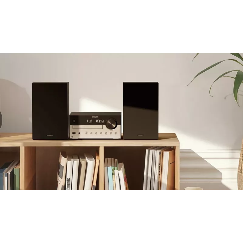 Home audio micro system Philips TAM4205M2/12 — 80 W RMS, 2-way speakers, Bluetooth, FM, LED display, tray disc loading (Black/Silver)