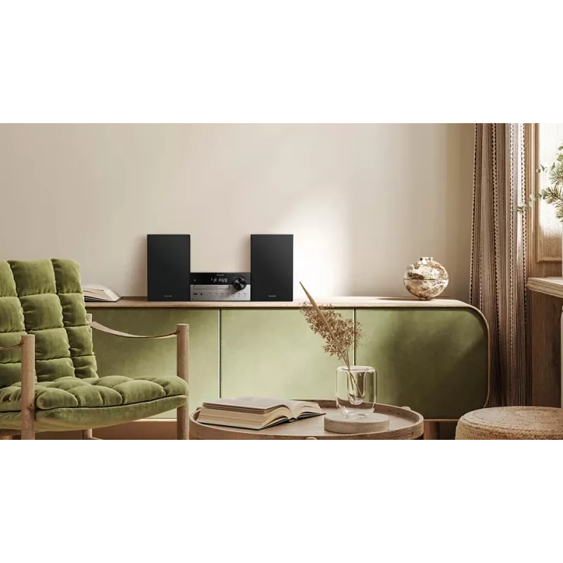 Home audio micro system Philips TAM4205M2/12 — 80 W RMS, 2-way speakers, Bluetooth, FM, LED display, tray disc loading (Black/Silver)