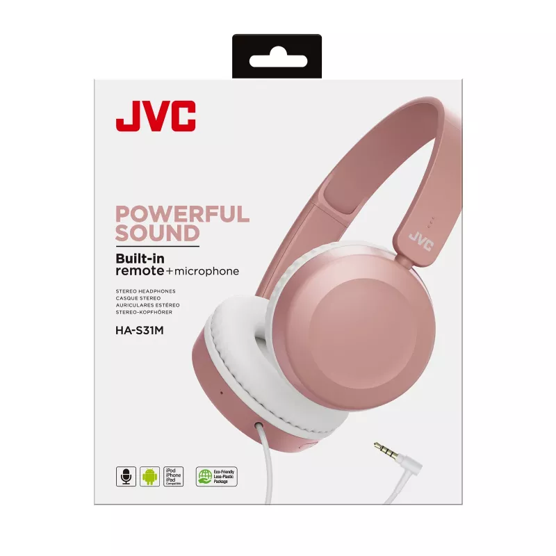 JVC Powerful Sound Wired On Ear Pink, Wired, 10 - 26000 Hz, Calls/Music, 140 g, Headset, Pink