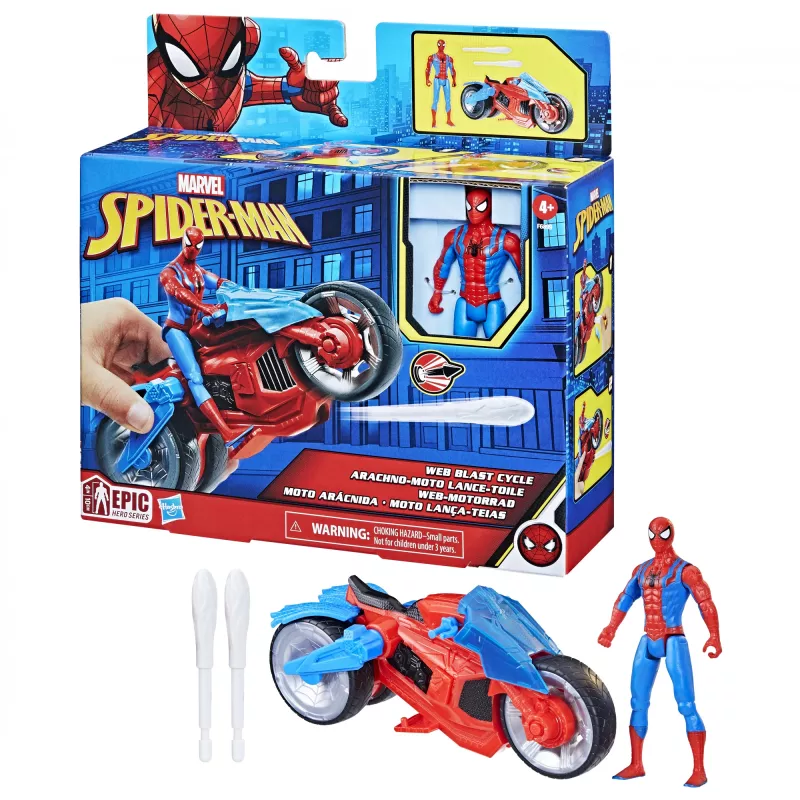 Marvel Spider-Man Spider-Man Web Blast Cycle Kids Playset with Poseable Spider-Man Action Figure