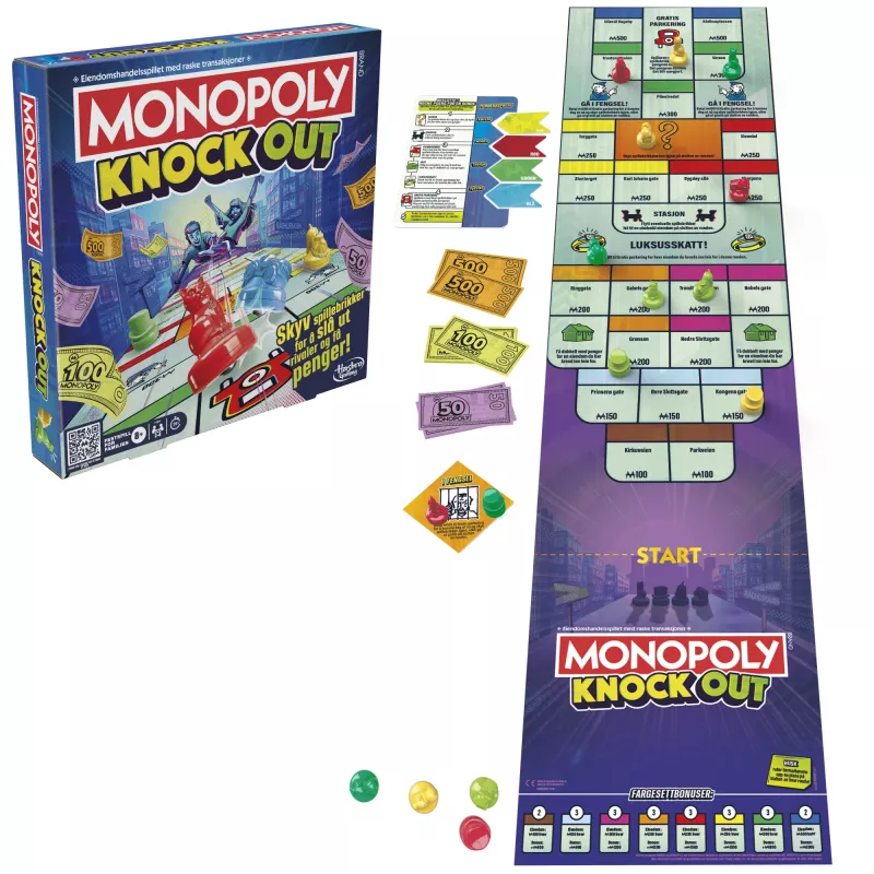 Monopoly Knockout Family Party Game, Quick-Playing Board Games for Ages 8+, 2-8 Players, 20 Mins.