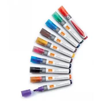 Nobo Liquid Ink Whiteboard Pens Bullet Tip 10 Pack, 10 pc(s), Multicolour, Brush tip, Assorted colours, 3 mm, 38 mm