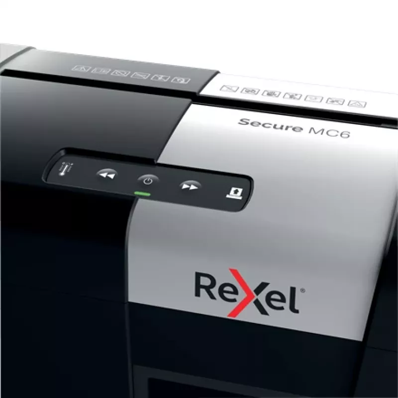 Rexel Secure MC6 Whisper-Shred Micro Cut Paper Shredder P5, Micro-cut shredding, 2 x 15 mm, 18 L, 175 sheets, 55 dB, Buttons