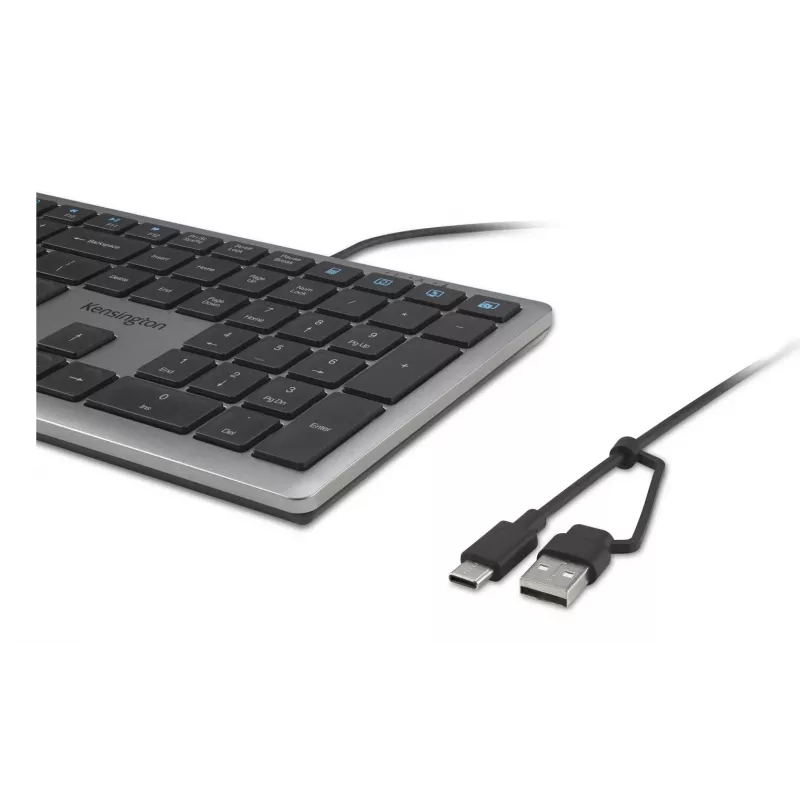 Kensington KB515 EQ USB-C/USB-A Wired Keyboard, Full-size (100%), Wired, USB, Scissor key switch, QWERTY, Grey