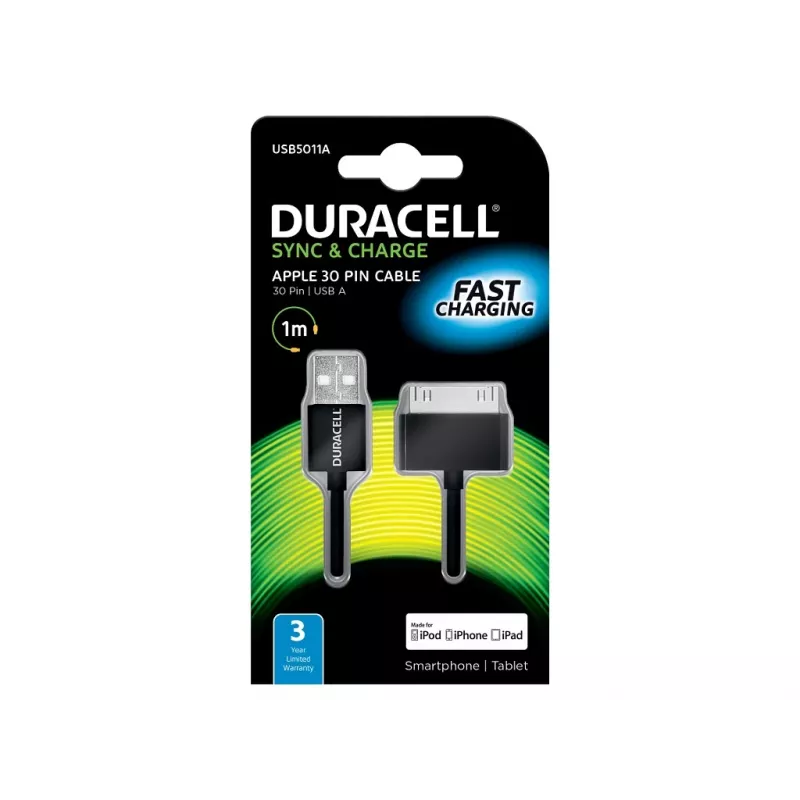Duracell Sync/Charge Cable 1 Metre Black, 1 m, Black