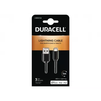 Duracell Sync/Charge Cable 1 Metre Black, 1 m, USB, Lightning, Black