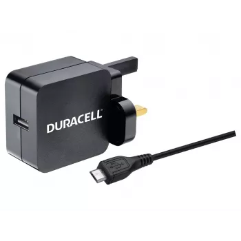 Duracell 2.4A Wall Charger & 1M Micro USB Cable, Indoor, AC, 2.4 A, Black