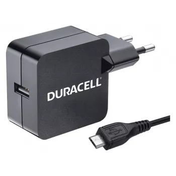 Duracell 2.4A Phone/Tablet Wall Charger, Indoor, AC, 5 V, 2.4 A, Black