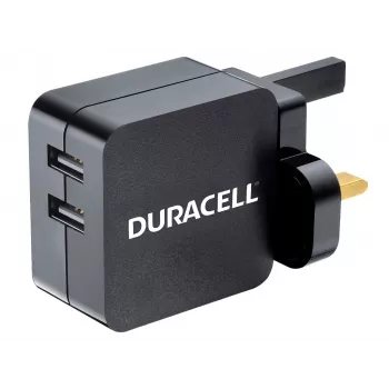 Duracell 2x2.4A USB Phone/Tablet Charger, Indoor, AC, 5 V, Black