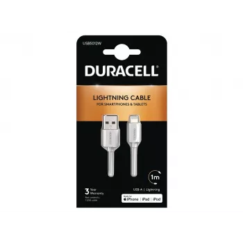 Duracell Sync/Charge Cable 1 Metre White, 1 m, USB A, Lightning, 2.0, White