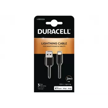 Duracell Sync/Charge Cable 2 Metre Black, 2 m, USB A, Lightning, 2.0, Black