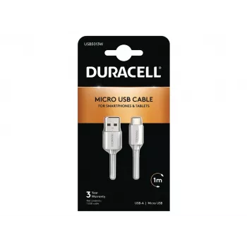 Duracell Sync/Charge Cable 1 Metre White, 1 m, USB A, Micro-USB A, 2.0, White