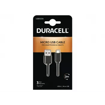 Duracell Sync/Charge Cable 2 Metre Black, 2 m, USB A, Micro-USB A, 2.0, Black
