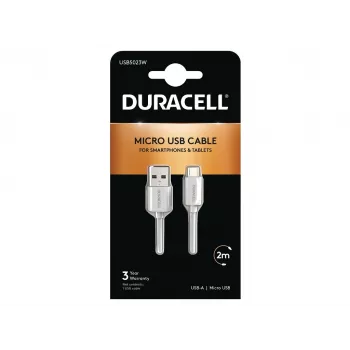 Duracell Sync/Charge Cable 2 Metre White, 2 m, USB A, Micro-USB A, 2.0, White