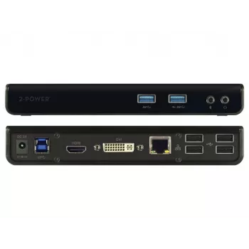 2-Power USB 3.0 Dual Display Docking Station, Docking, 3.5 mm, USB Type-A, USB Type-B, 10,100,1000 Mbit/s, Black, 5 Gbit/s