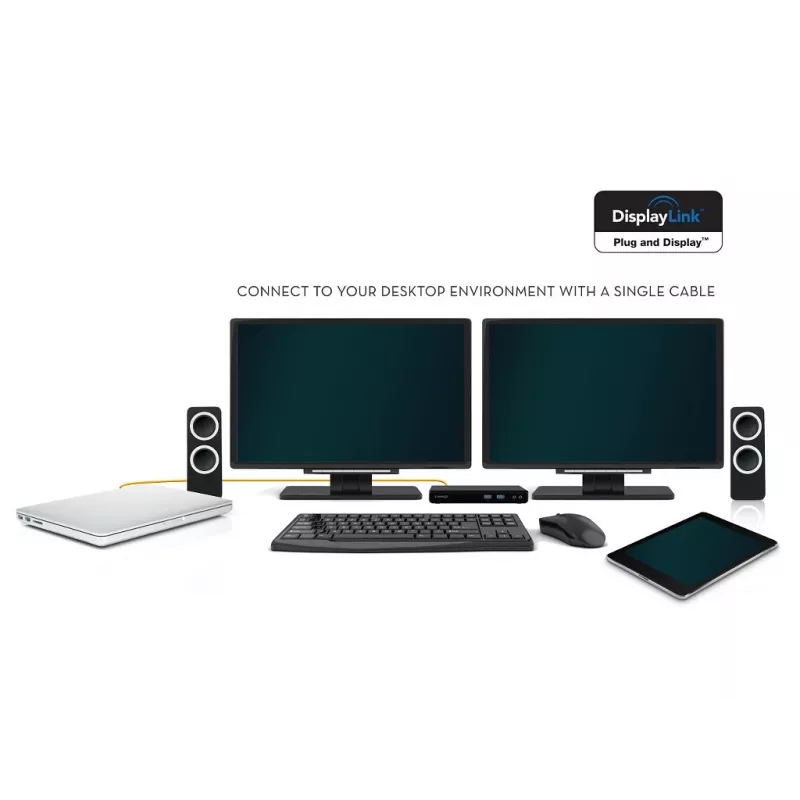 2-Power USB 3.0 Dual Display Docking Station, Docking, 3.5 mm, USB Type-A, USB Type-B, 10,100,1000 Mbit/s, Black, 5 Gbit/s
