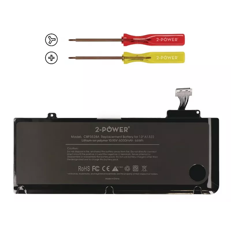 2-Power 10.95V 6000mAh Li-Polymer Laptop Battery, Battery, Apple MacBook Pro 13 inch A1278, Mid 2009 (EMC2326)