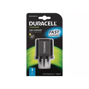 Duracell Type-C & Type-A Mains Charger, Indoor, AC, Black