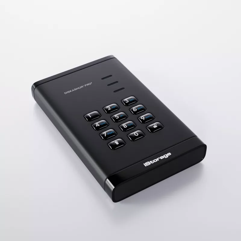 iStorage diskAshur PRO3 SSD 256-bit 2TB FIPS 140-3 Level 3, 2 TB, 2.5 inch, USB Type-A / USB Type-C, 3.2 Gen 1 (3.1 Gen 1), 448 MB/s, Black