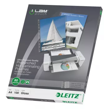 Leitz iLAM Pre-punched A4 Laminating Pouches, 80 microns, Pack of 100