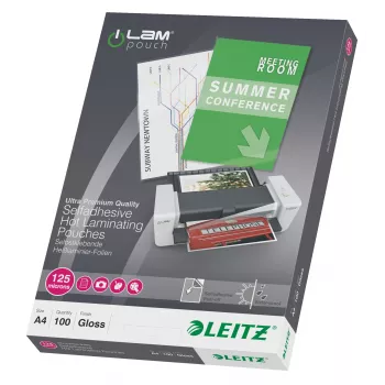 Leitz iLAM Self-adhesive A4 Laminating Pouches, 125 microns, Pack of 100