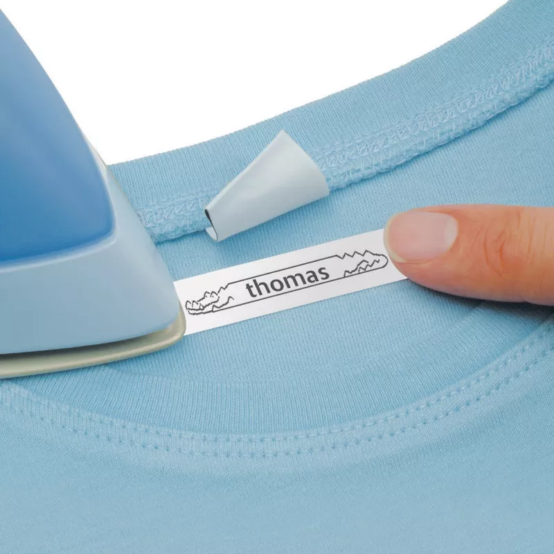 DYMO LetraTag Iron-On Fabric Labels | Authentic | 12 mm x 2 m Roll | Black Print on White | Iron-On Clothing Labels Ideal for Uniforms/Children's Clothing | for LetraTag Printers