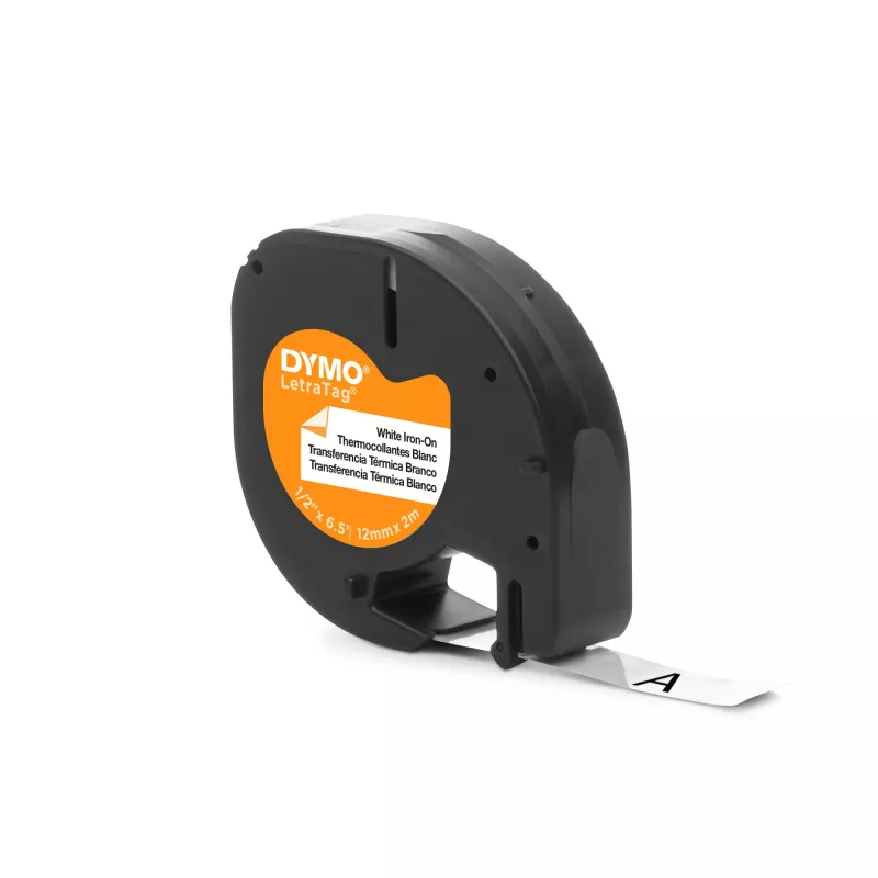 DYMO LetraTag Iron-On Fabric Labels | Authentic | 12 mm x 2 m Roll | Black Print on White | Iron-On Clothing Labels Ideal for Uniforms/Children's Clothing | for LetraTag Printers