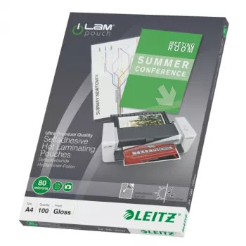 Leitz iLAM Self-adhesive A4 Laminating Pouches, 80 microns, Pack of 100