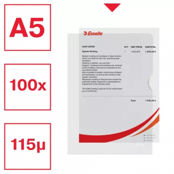 Esselte Premium A5 Folder, Project folder, A5, Polypropylene (PP), Transparent, Portrait, 40 sheets