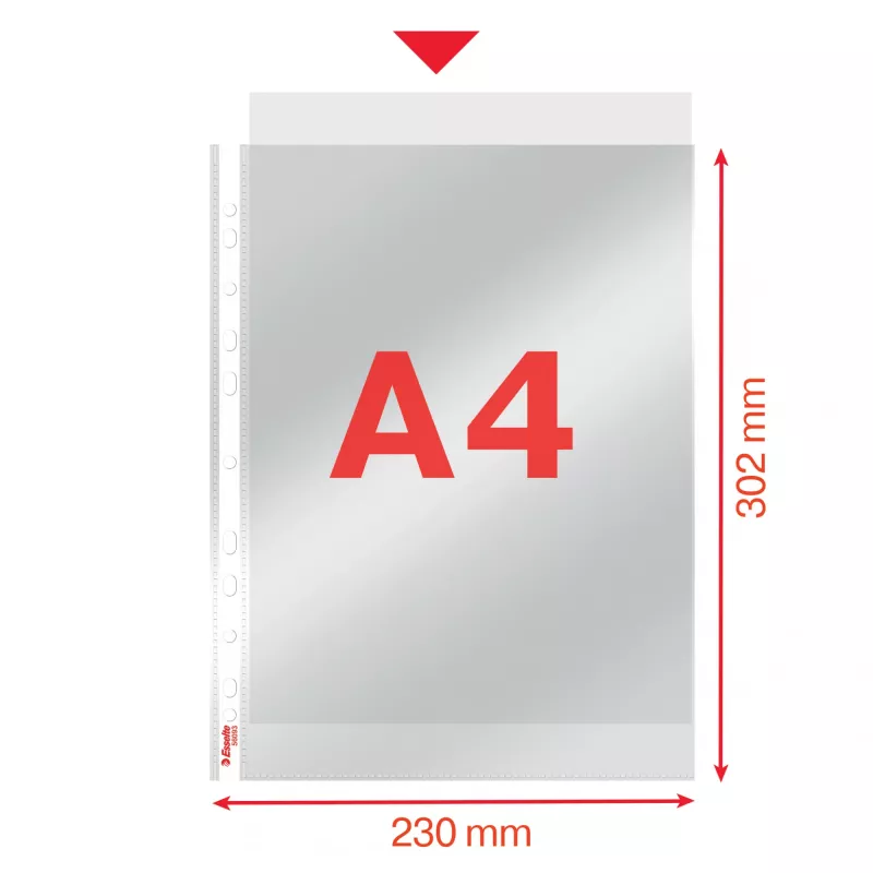 Esselte Pocket Heavy Duty 105my A4, 210 x 297 mm (A4), Transparent, Polypropylene (PP), Top, 0.105 mm, 230 mm
