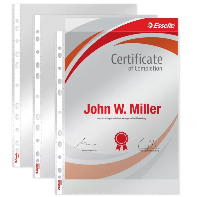 Esselte Pocket Heavy Duty 105my A4, 210 x 297 mm (A4), Transparent, Polypropylene (PP), Top, 0.105 mm, 230 mm