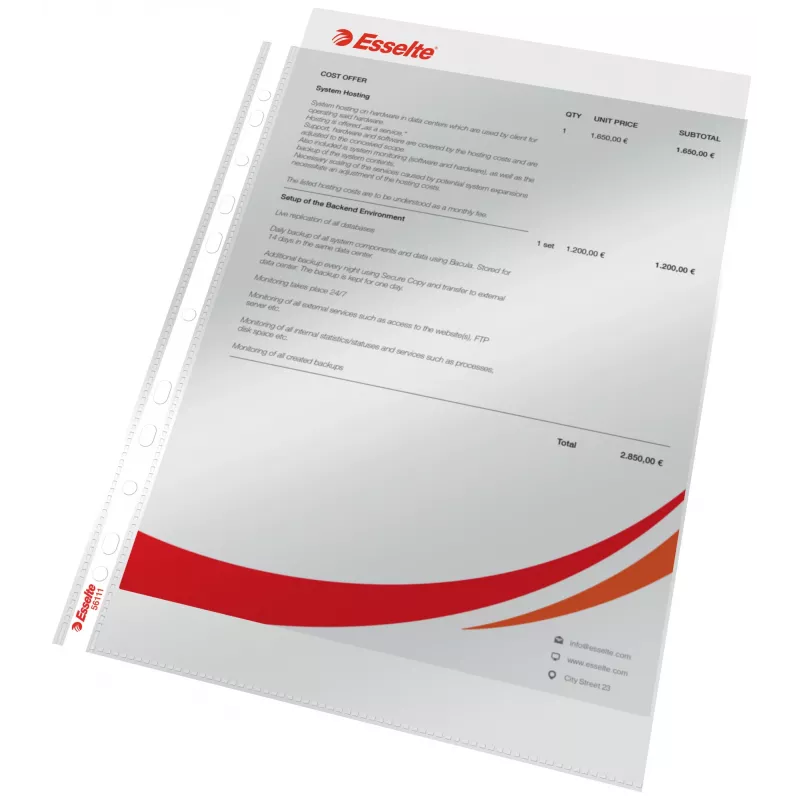 Esselte Pocket 75my A4, 210 x 297 mm (A4), Transparent, Polypropylene (PP), Portrait, Top, 0.075 mm