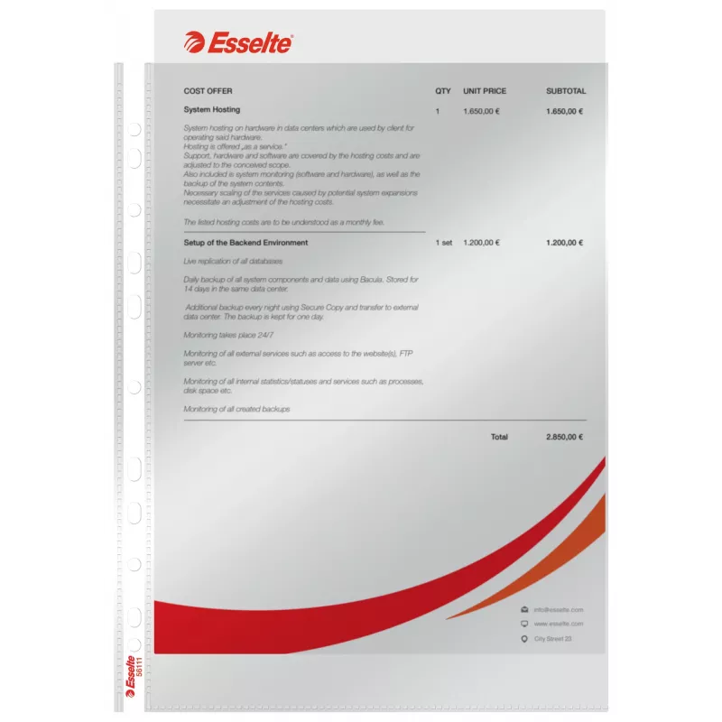 Esselte Pocket 75my A4, 210 x 297 mm (A4), Transparent, Polypropylene (PP), Portrait, Top, 0.075 mm