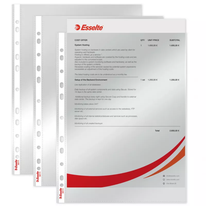 Esselte Pocket 75my A4, 210 x 297 mm (A4), Transparent, Polypropylene (PP), Portrait, Top, 0.075 mm