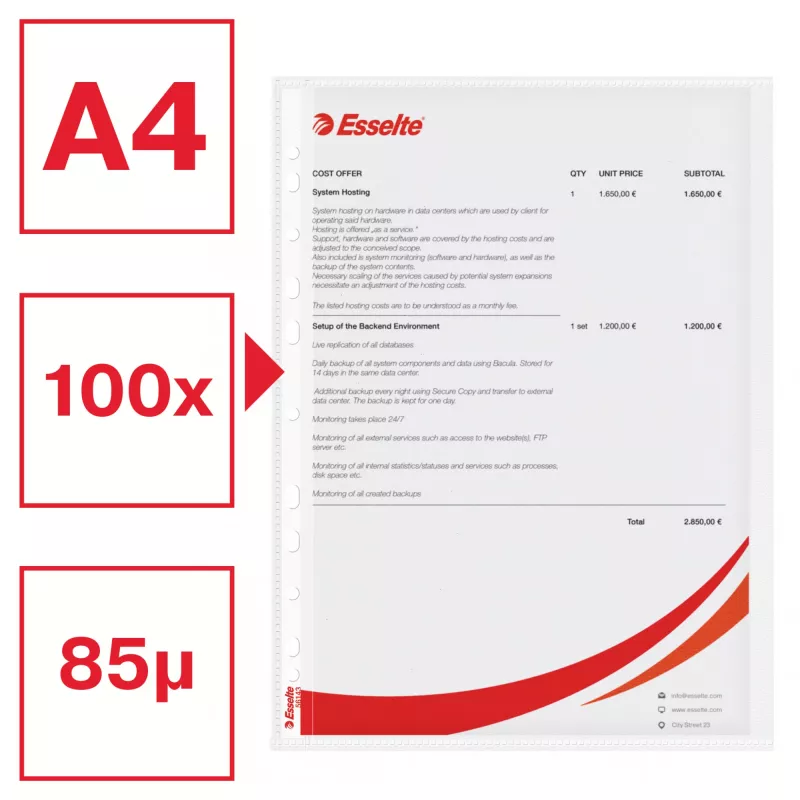 Esselte Quality Pocket A4 Opened Left, 30% pre-consumer recycled plastic