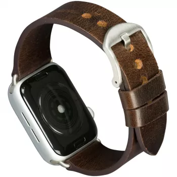 Leather Watch Strap dbramante1928 Bornholm 44mm — Dark Brown/Silver, 35mm width