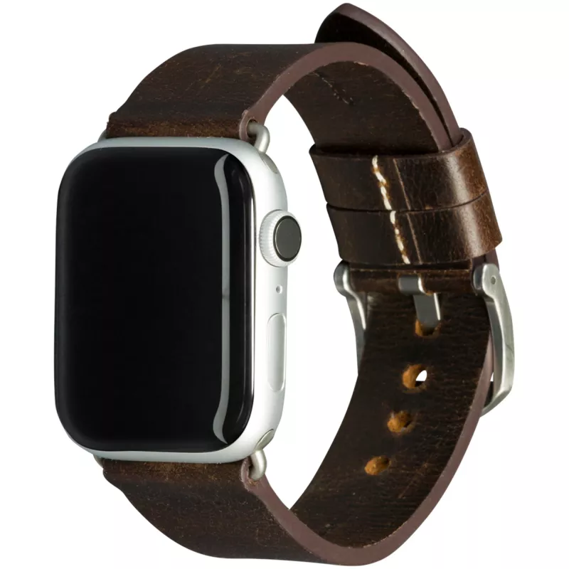 Leather Watch Strap dbramante1928 Bornholm 44mm — Dark Brown/Silver, 35mm width