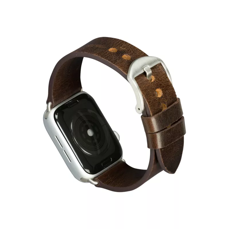 Leather Watch Strap dbramante1928 Bornholm 44mm — Dark Brown/Silver, 35mm width