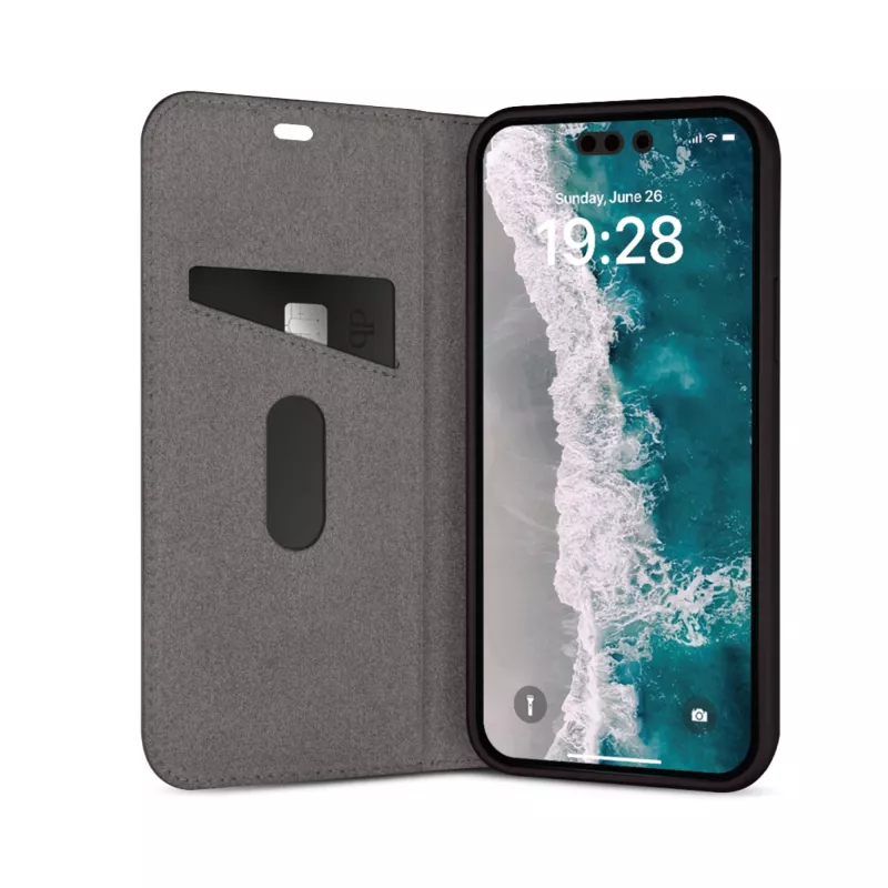 Folio phone case dbramante1928 Oslo for iPhone 14 Pro Max — Black, 3 card pockets, desk stand, fits 6.7 inch