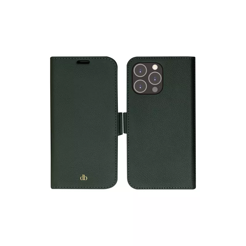Wallet case dbramante1928 New York for iPhone 14 Pro Max, green, 3 card pockets, fits 6.7 inch
