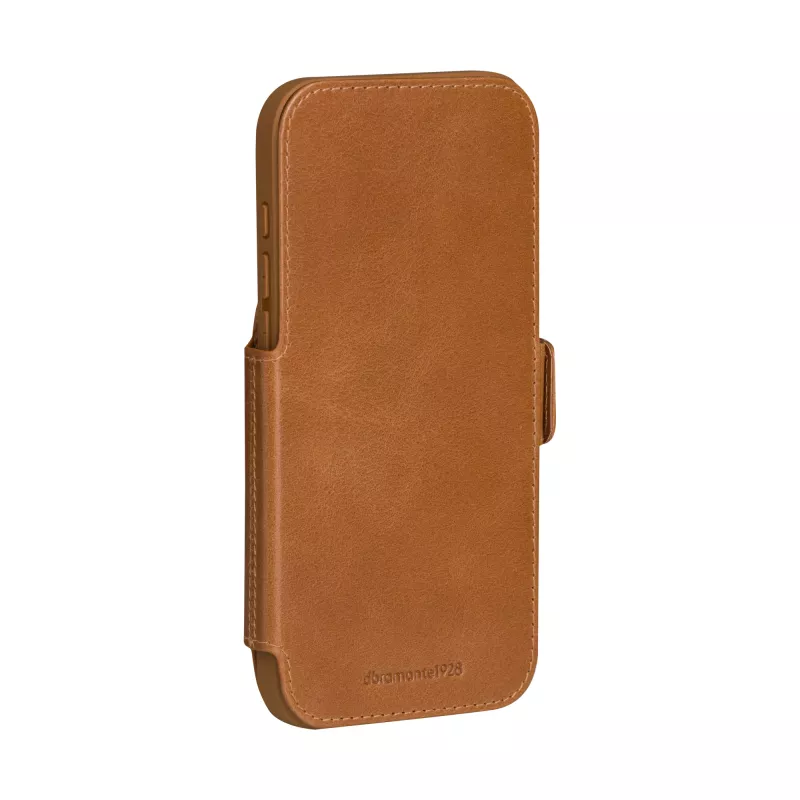 Wallet case dbramante1928 Copenhagen for iPhone 17 Pro Max — Tan, 3 card pockets, desktop stand