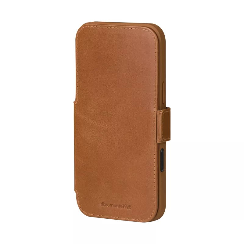 Wallet case dbramante1928 Copenhagen for iPhone 17 Pro Max — Tan, 3 card pockets, desktop stand