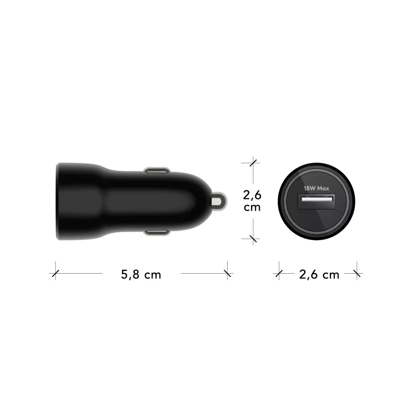 Car Charger d bramante re-charge USB-A 18W — 12–24V, 1× USB-A, Black