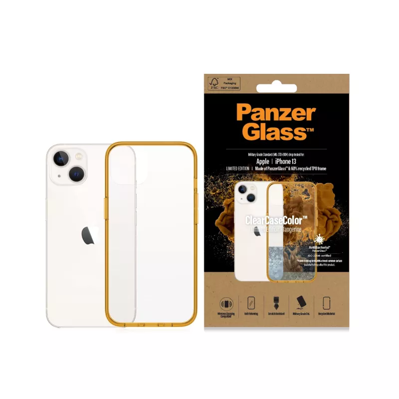 PanzerGlass ® ClearCaseColor™ iPhone 13 - Tangerine. Case type: Cover, Brand compatibility: Apple, Compatibility: Apple - iPhone 13, Product colour: Orange